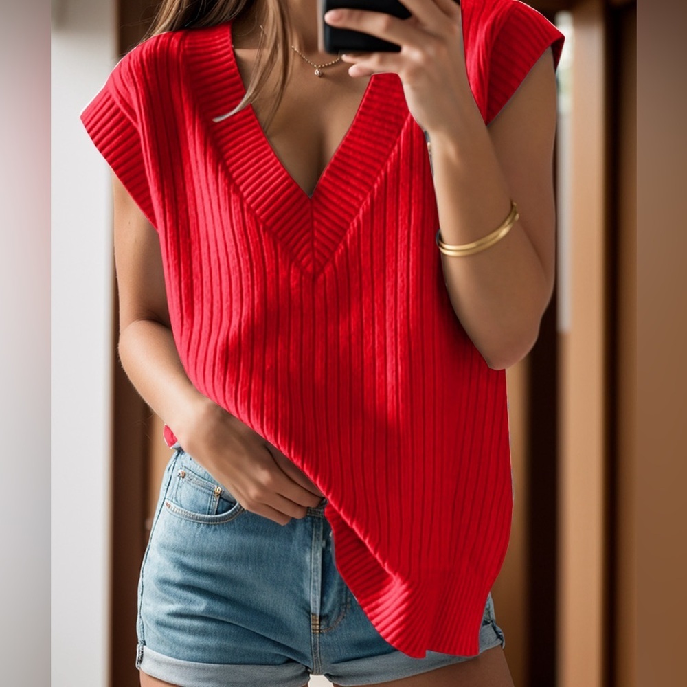 Here With Me V-Neck Shirt-red